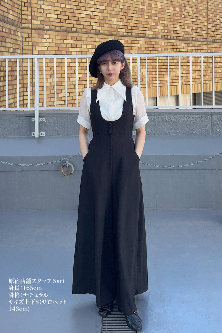 ハイウエストデザインバッククロスサロペット-Black