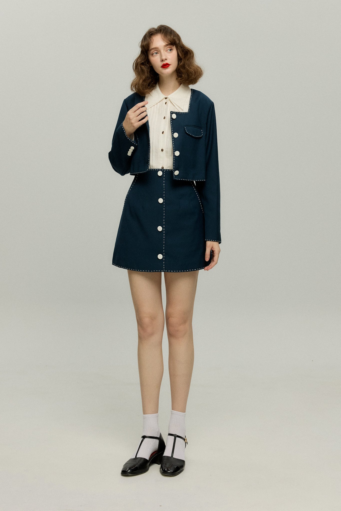 ハイウエストスカート-Navy
