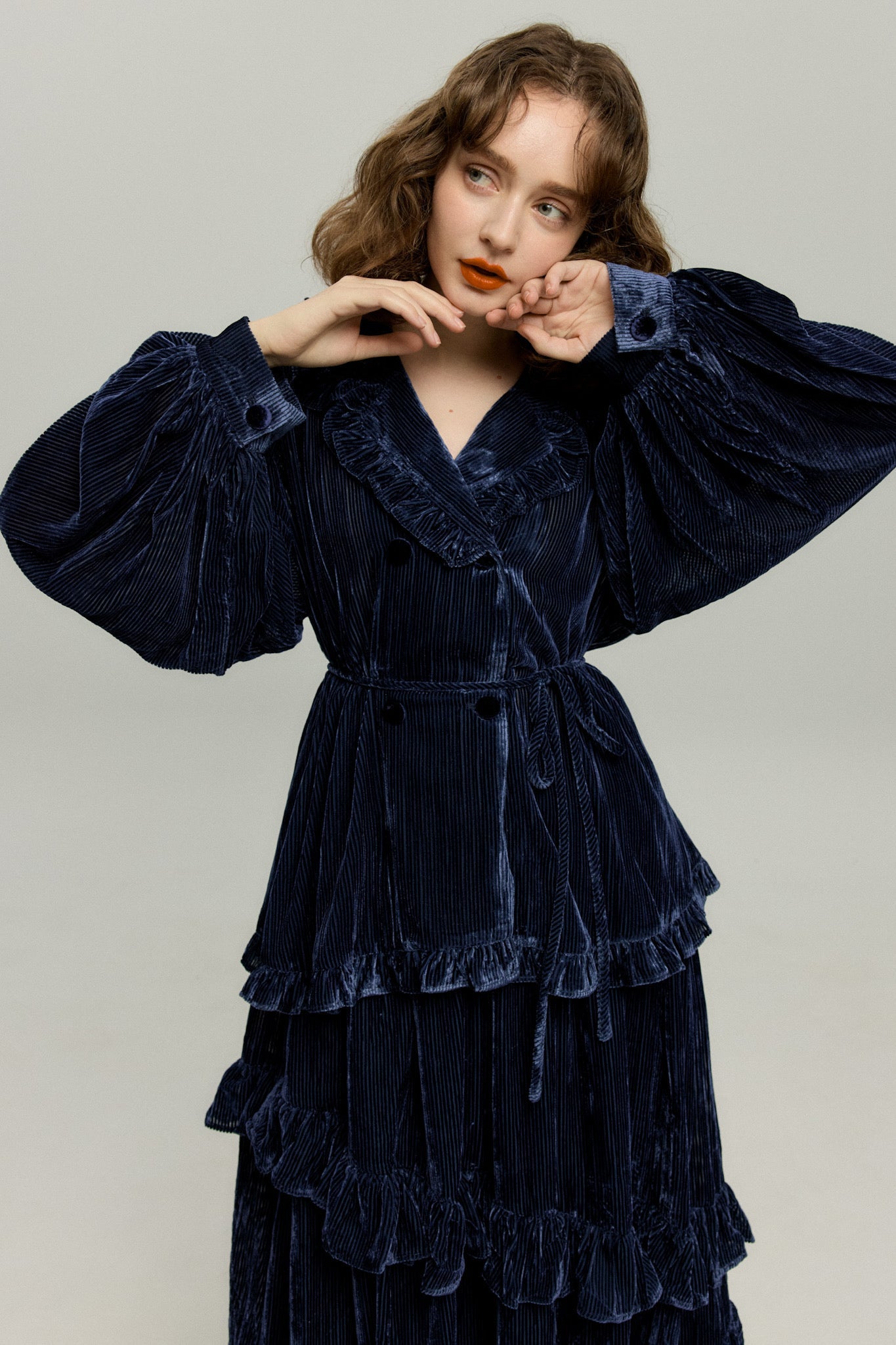 ベルベットサーキュラースカート-Navy