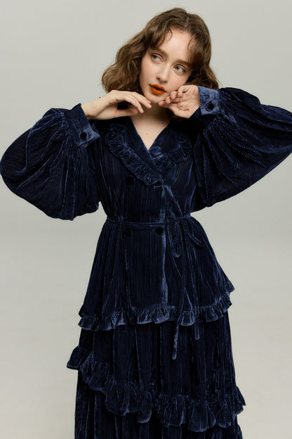 ベルベットサーキュラースカート-Navy