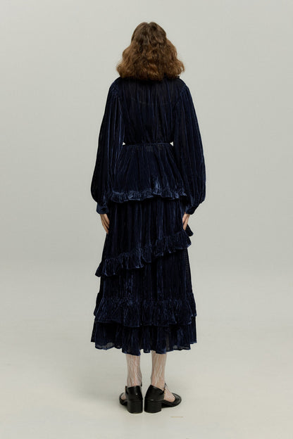 ベルベットサーキュラースカート-Navy