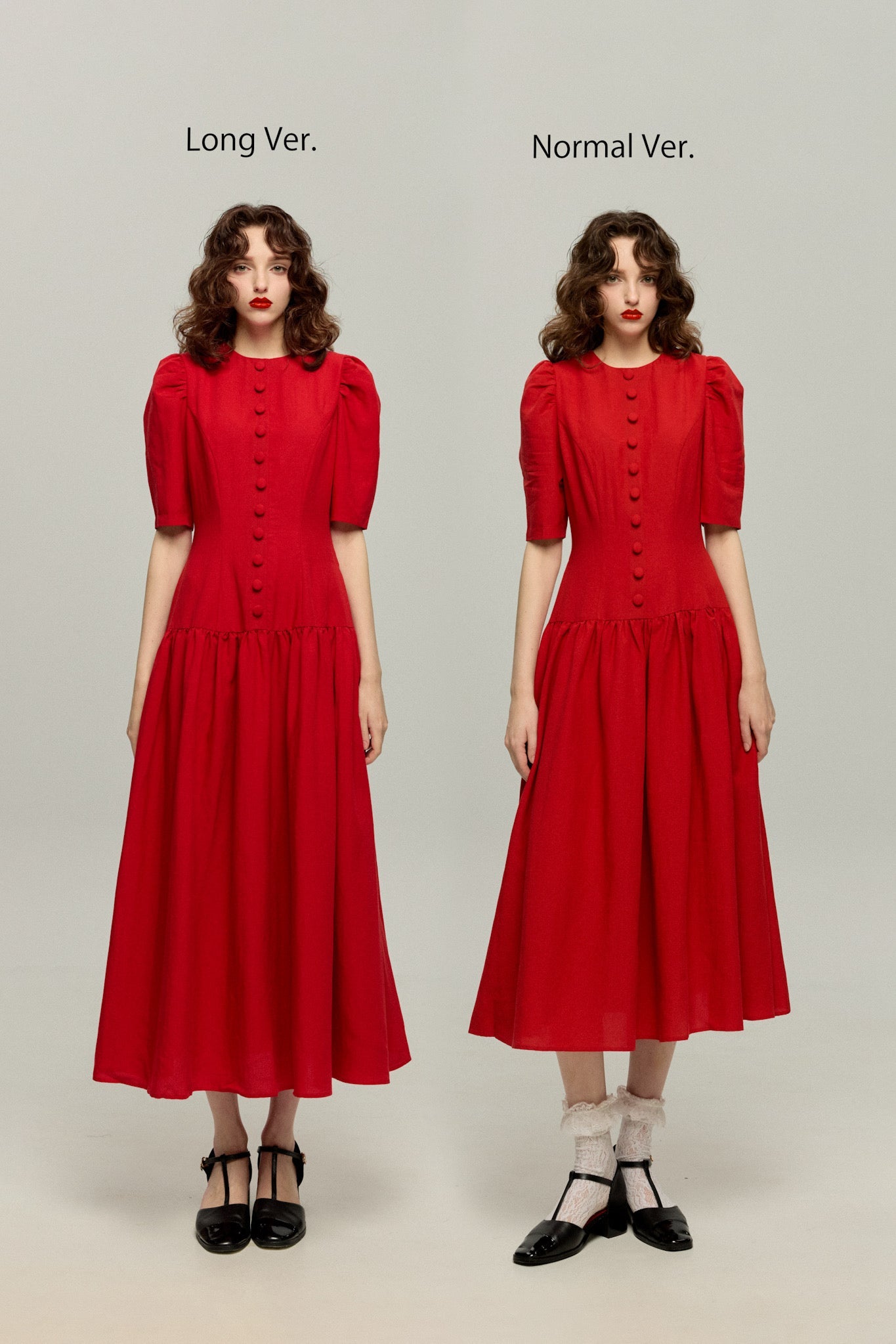 ハイウエストデザインドレス-Red