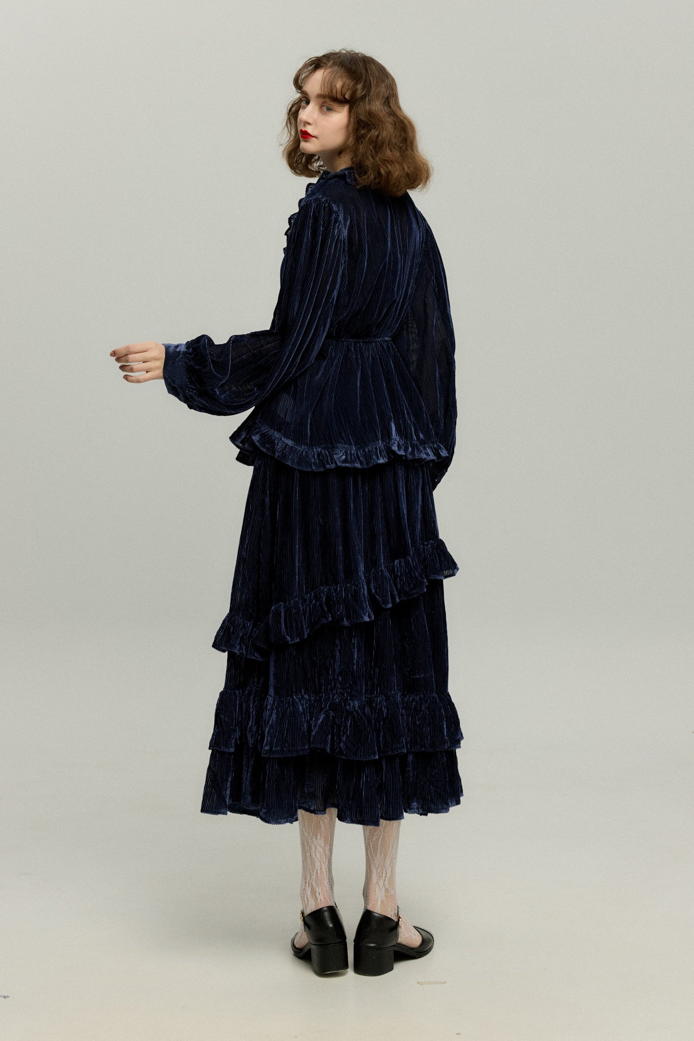 ベルベットサーキュラースカート-Navy