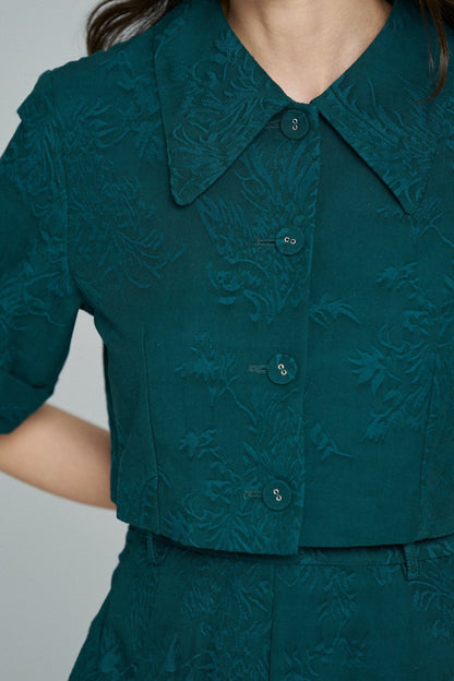クラシカルパターンブラウス-Green