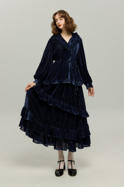 ベルベットサーキュラースカート-Navy