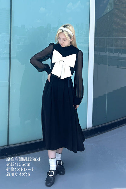 シースルースリーブニットトップ-Black