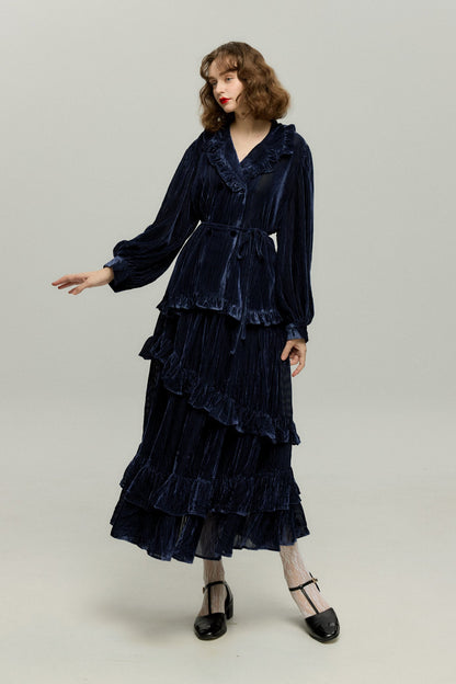 ベルベットサーキュラースカート-Navy