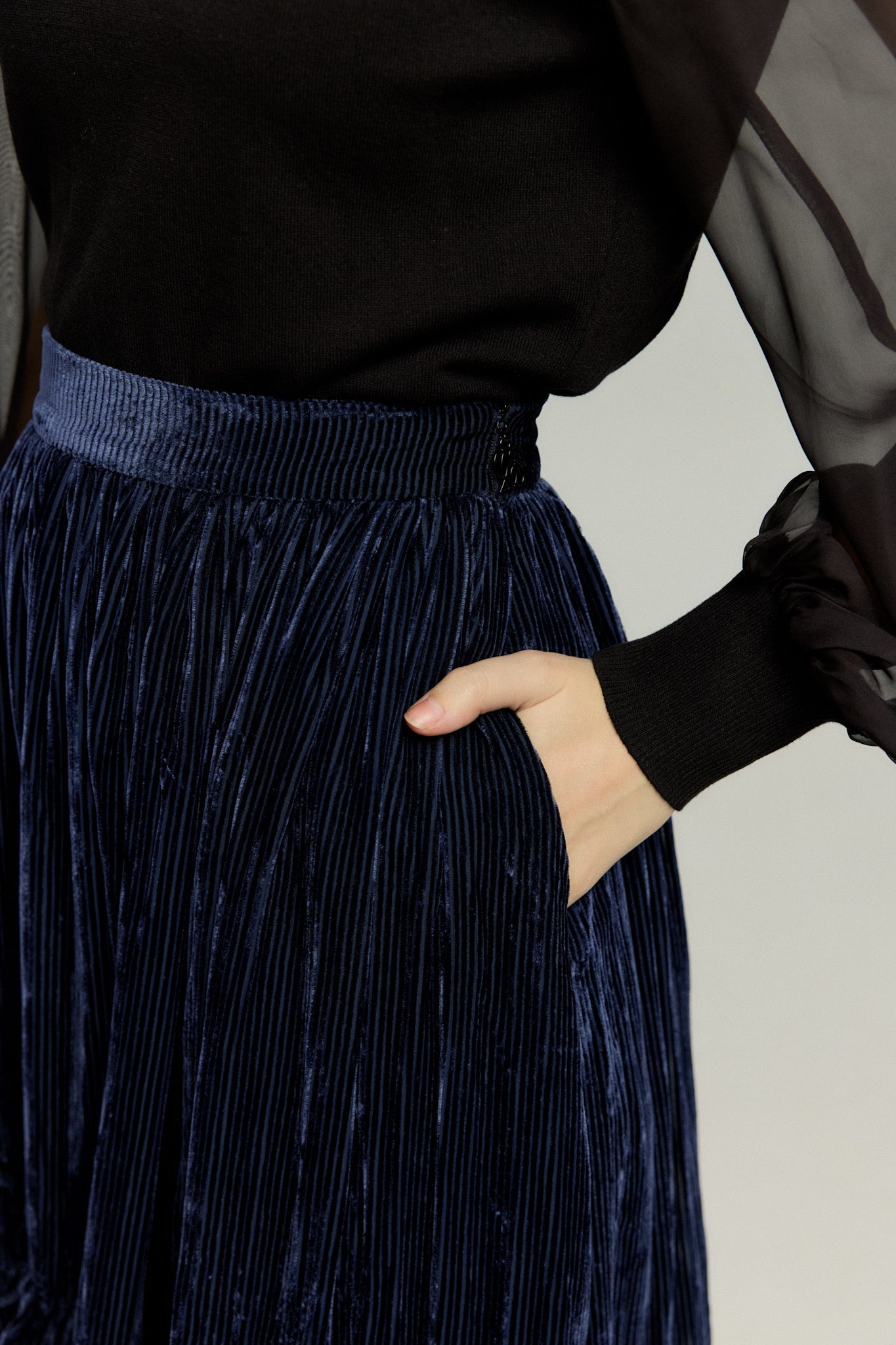 ベルベットサーキュラースカート-Navy