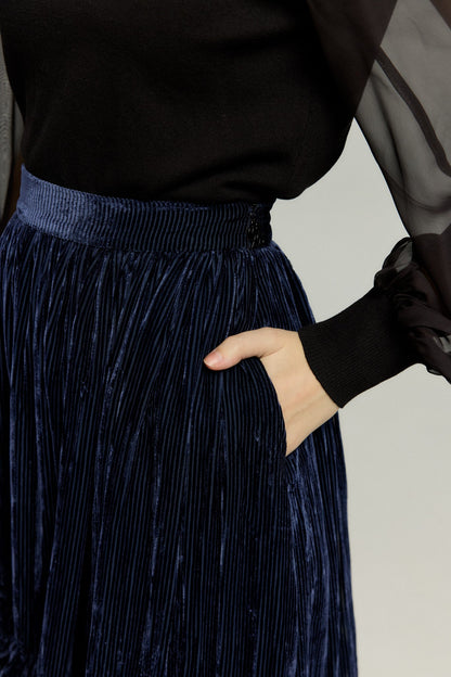 ベルベットサーキュラースカート-Navy