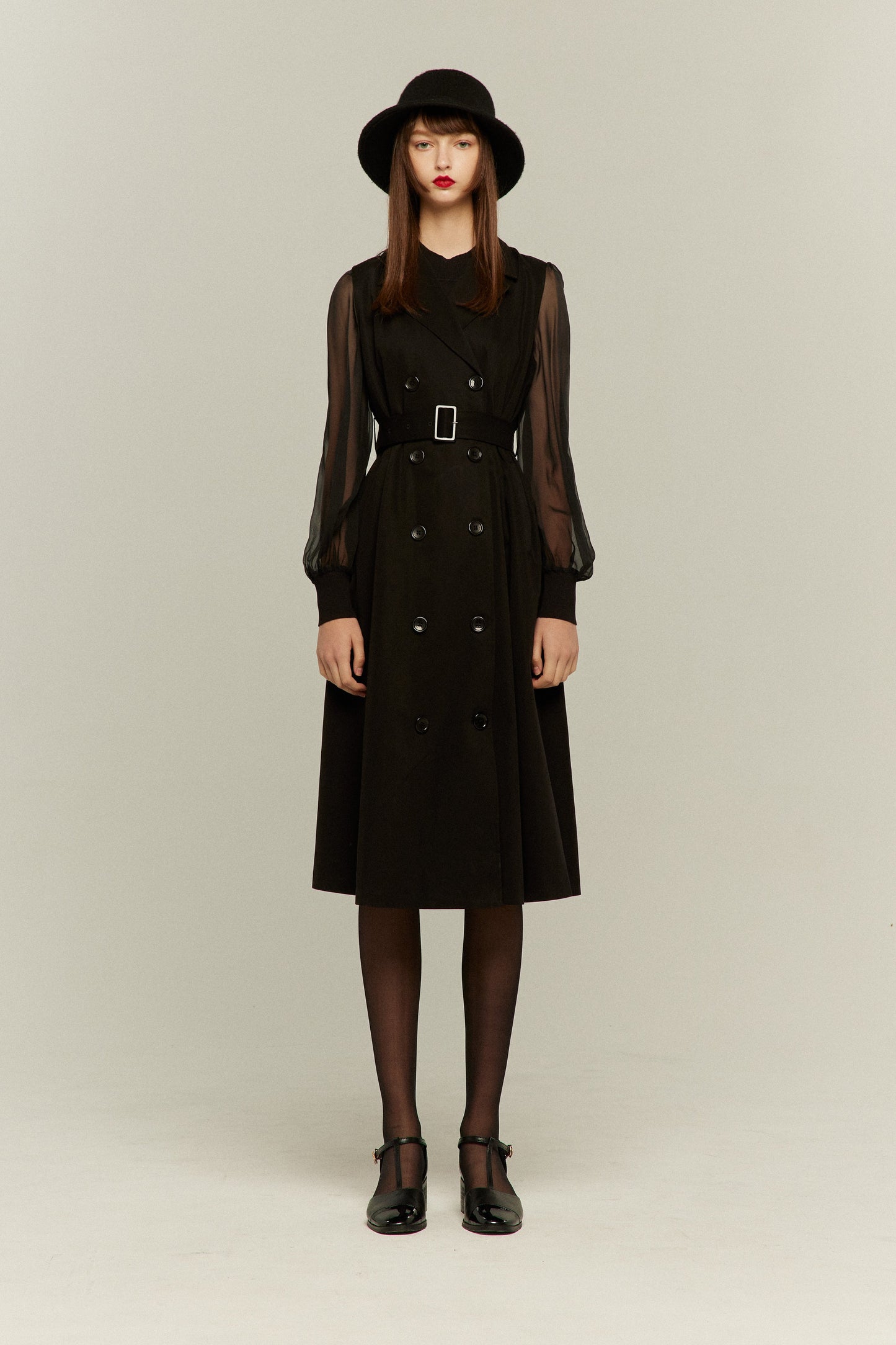シースルースリーブニットトップ-Black