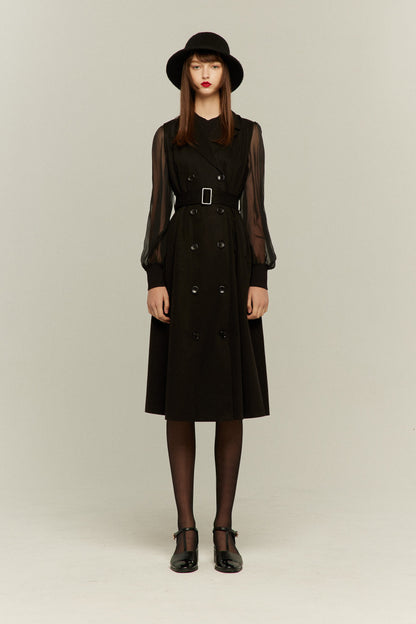 シースルースリーブニットトップ-Black