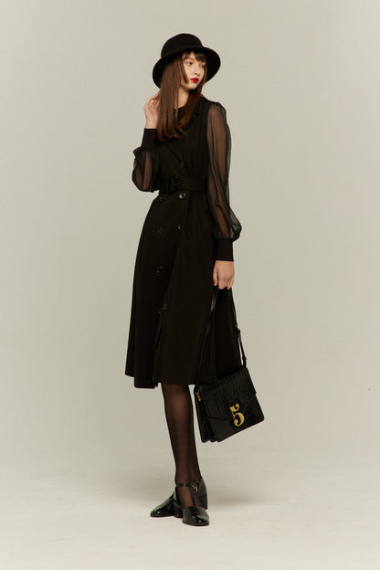 シースルースリーブニットトップ-Black