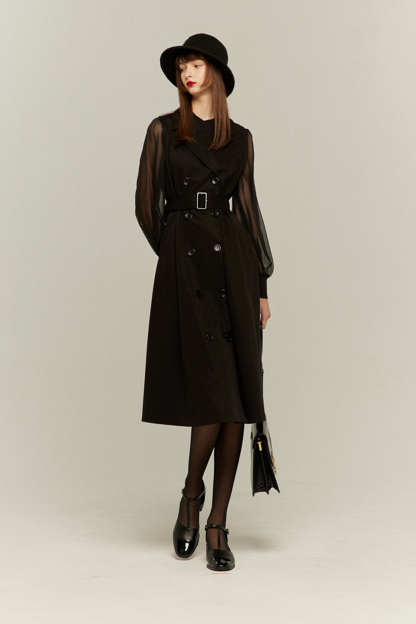 シースルースリーブニットトップ-Black