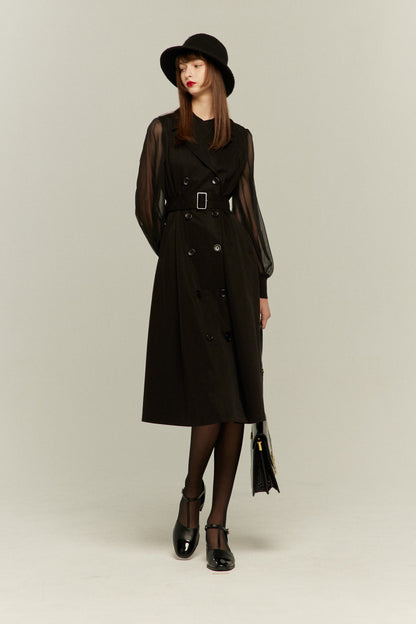 シースルースリーブニットトップ-Black