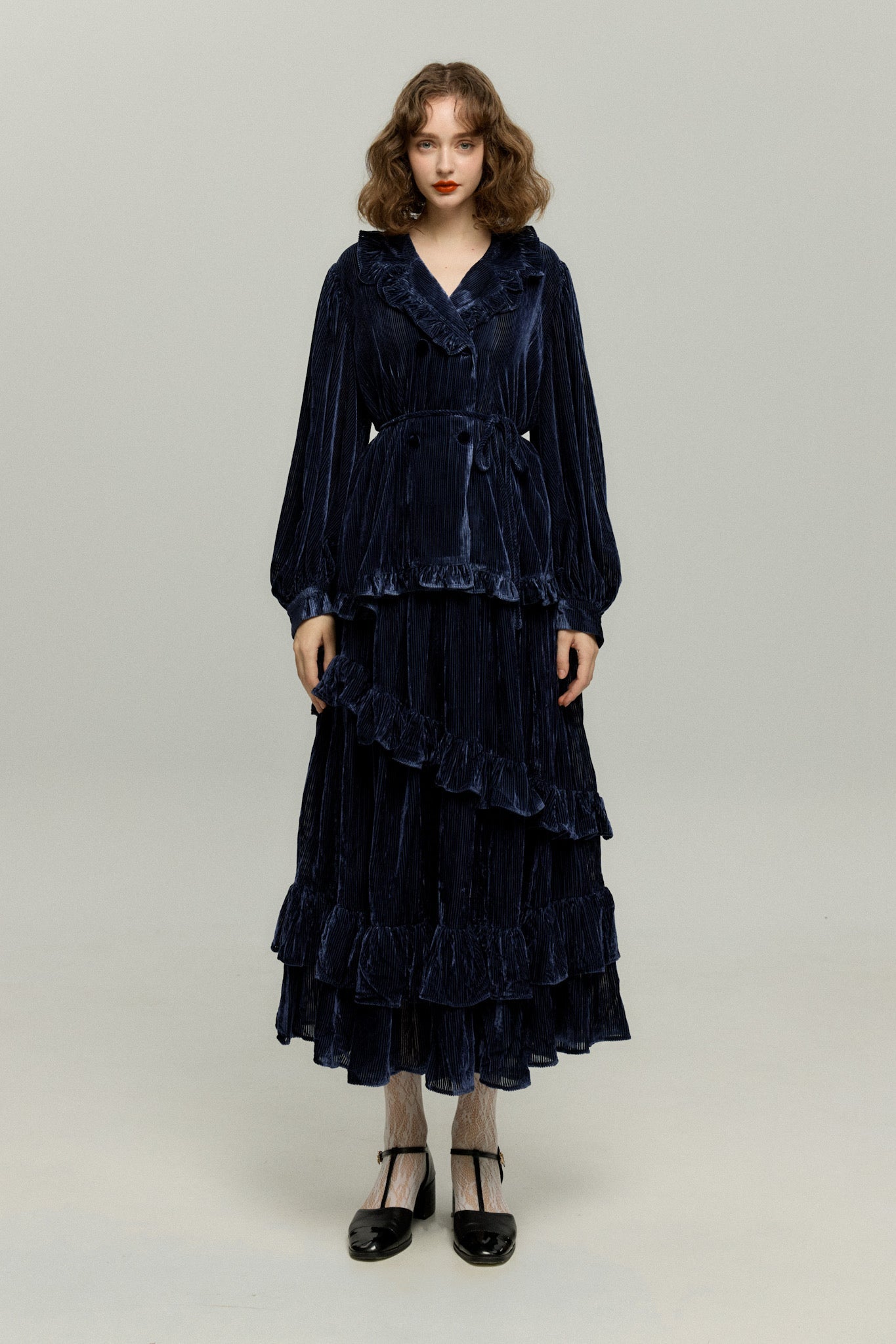 ベルベットサーキュラースカート-Navy