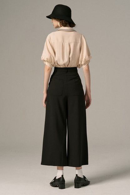 トリプルラインステッチカラーブラウス-Ivory
