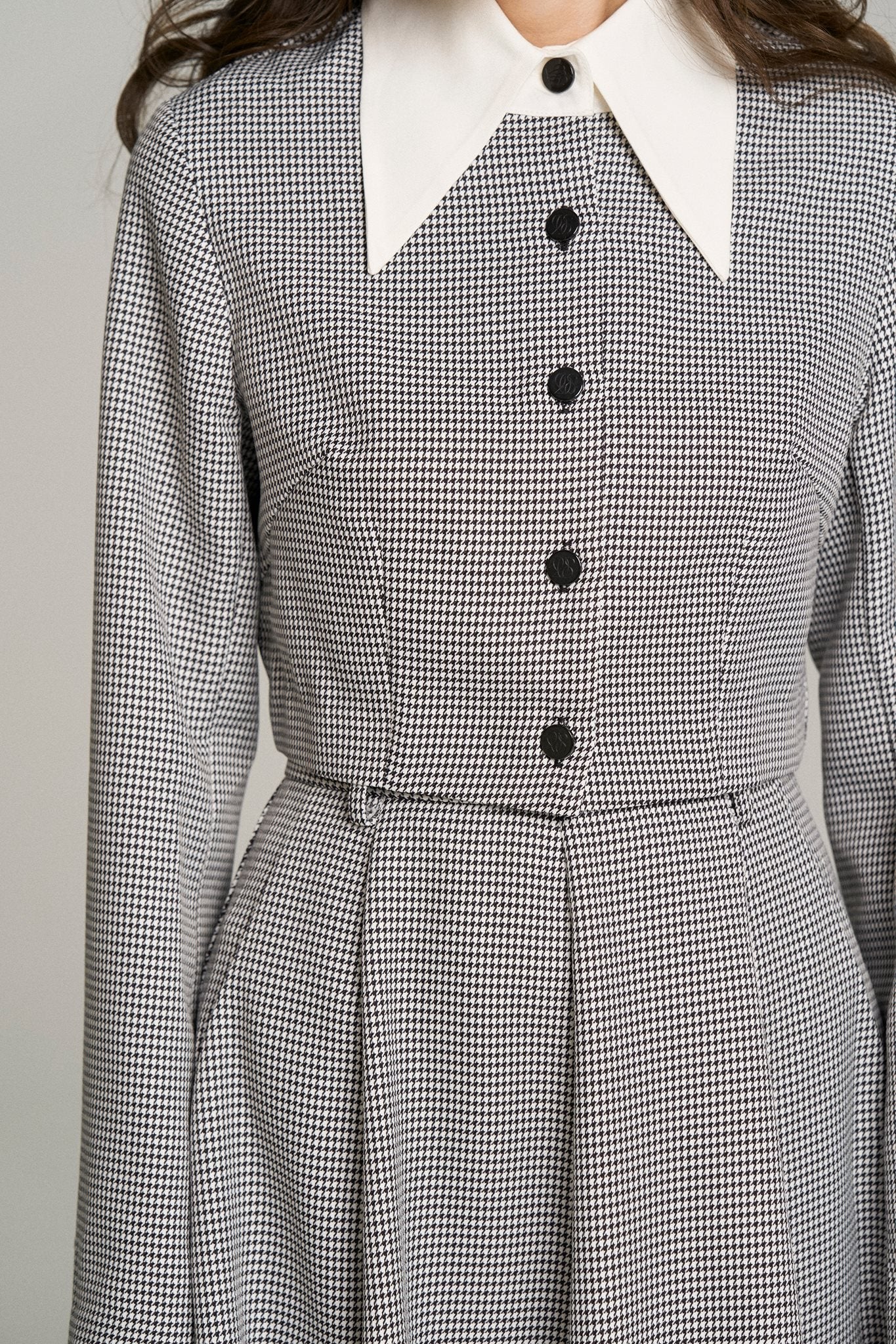 ハイウエストサーキュラースカート-Houndstooth check