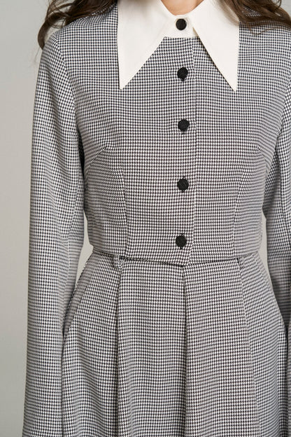 バリモアカラークロップドブラウス-Houndstooth check