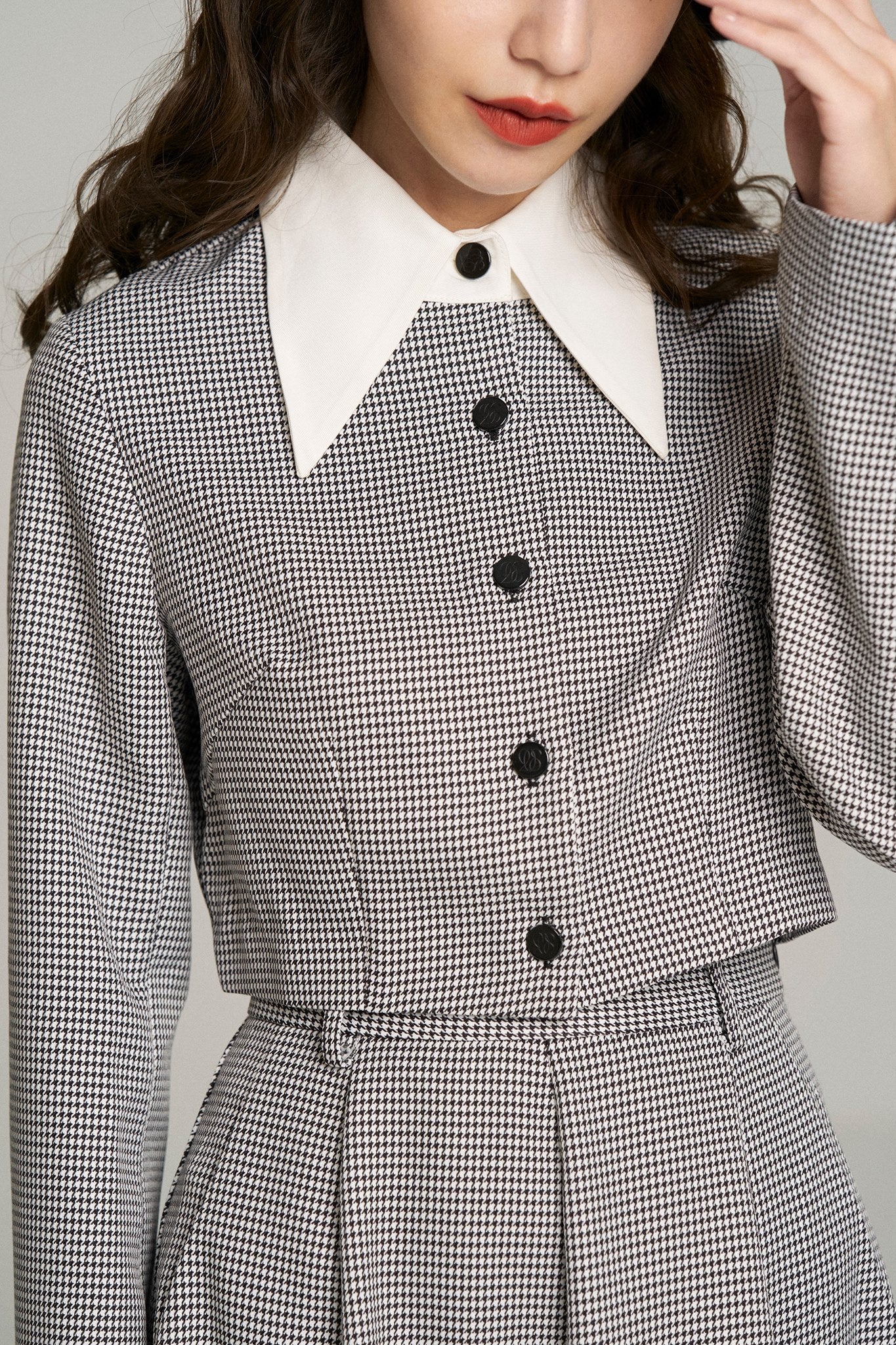 ハイウエストサーキュラースカート-Houndstooth check