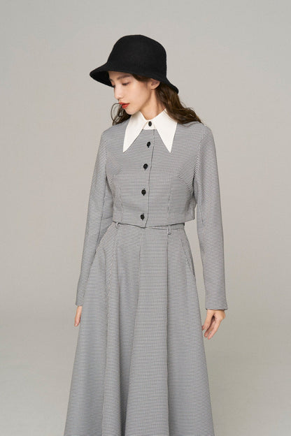 ハイウエストサーキュラースカート-Houndstooth check