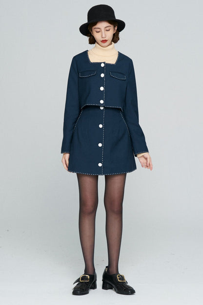 ハイウエストスカート-Navy