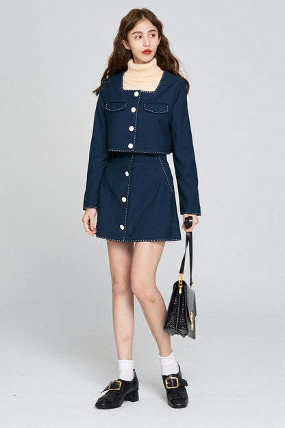 ハイウエストスカート-Navy