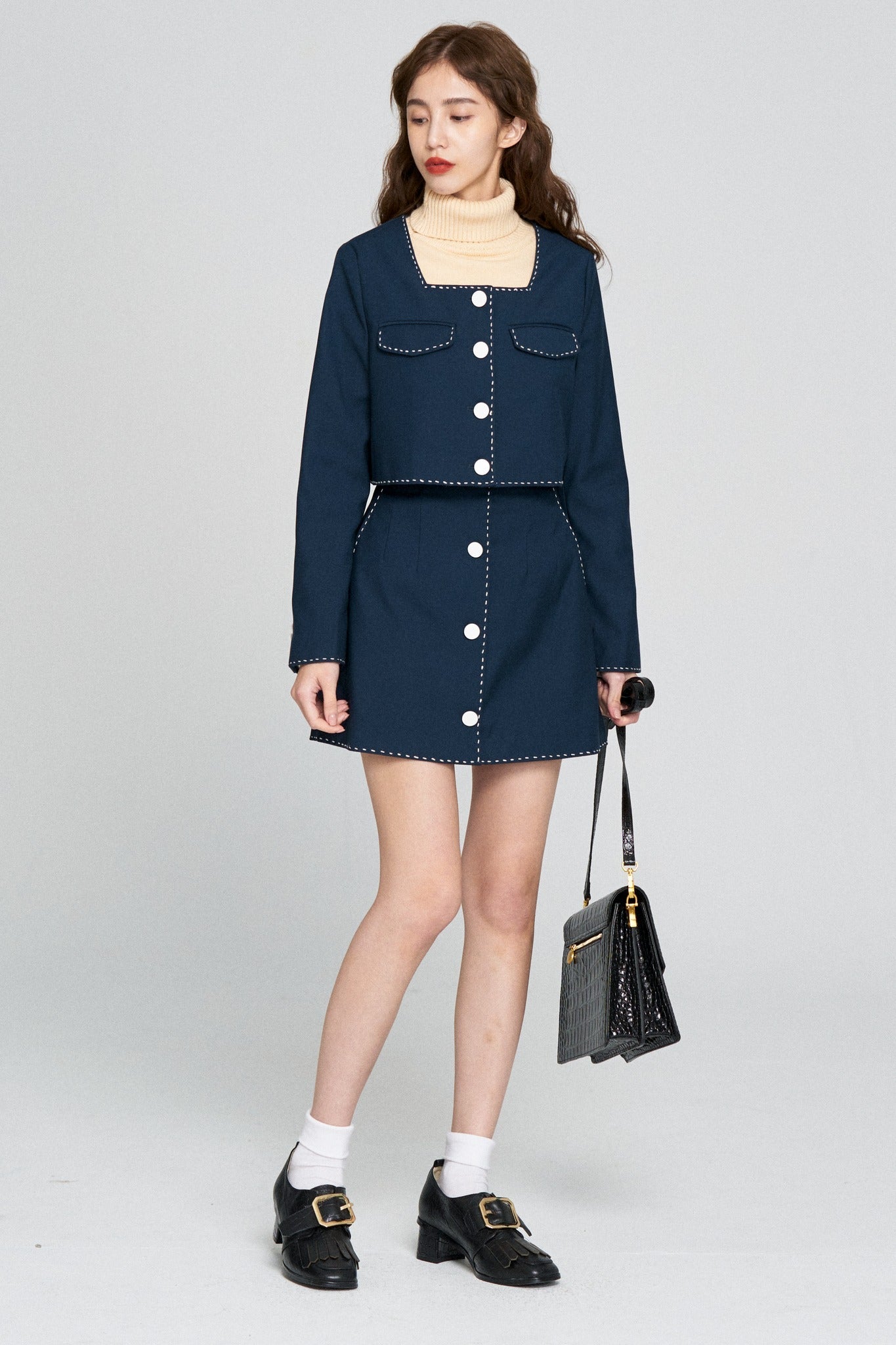 ハイウエストスカート-Navy
