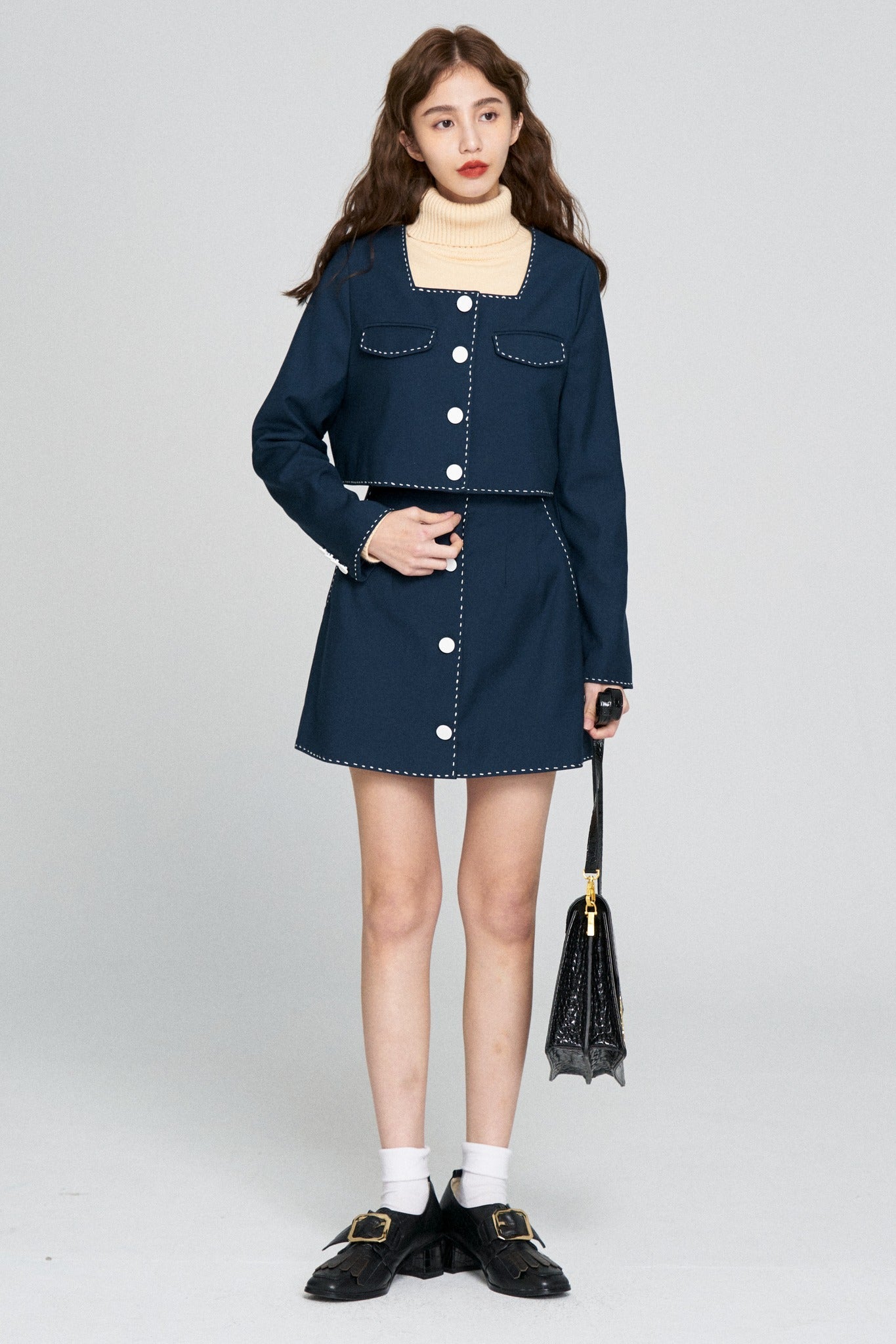 ハイウエストスカート-Navy