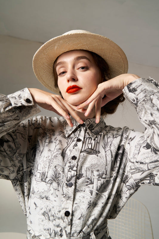 アンティークデザインブラウス-Black
