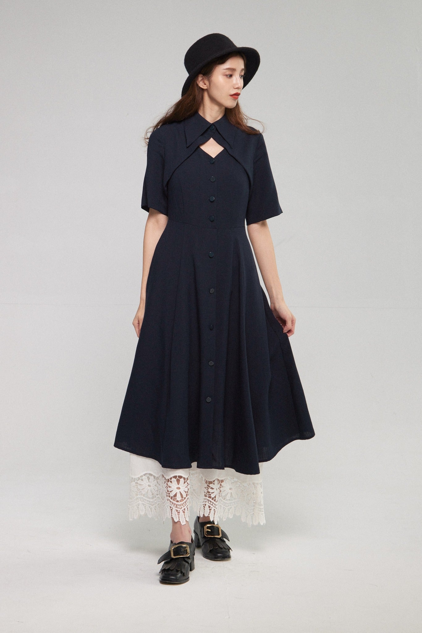 クラシカルシャツドレス-Navy