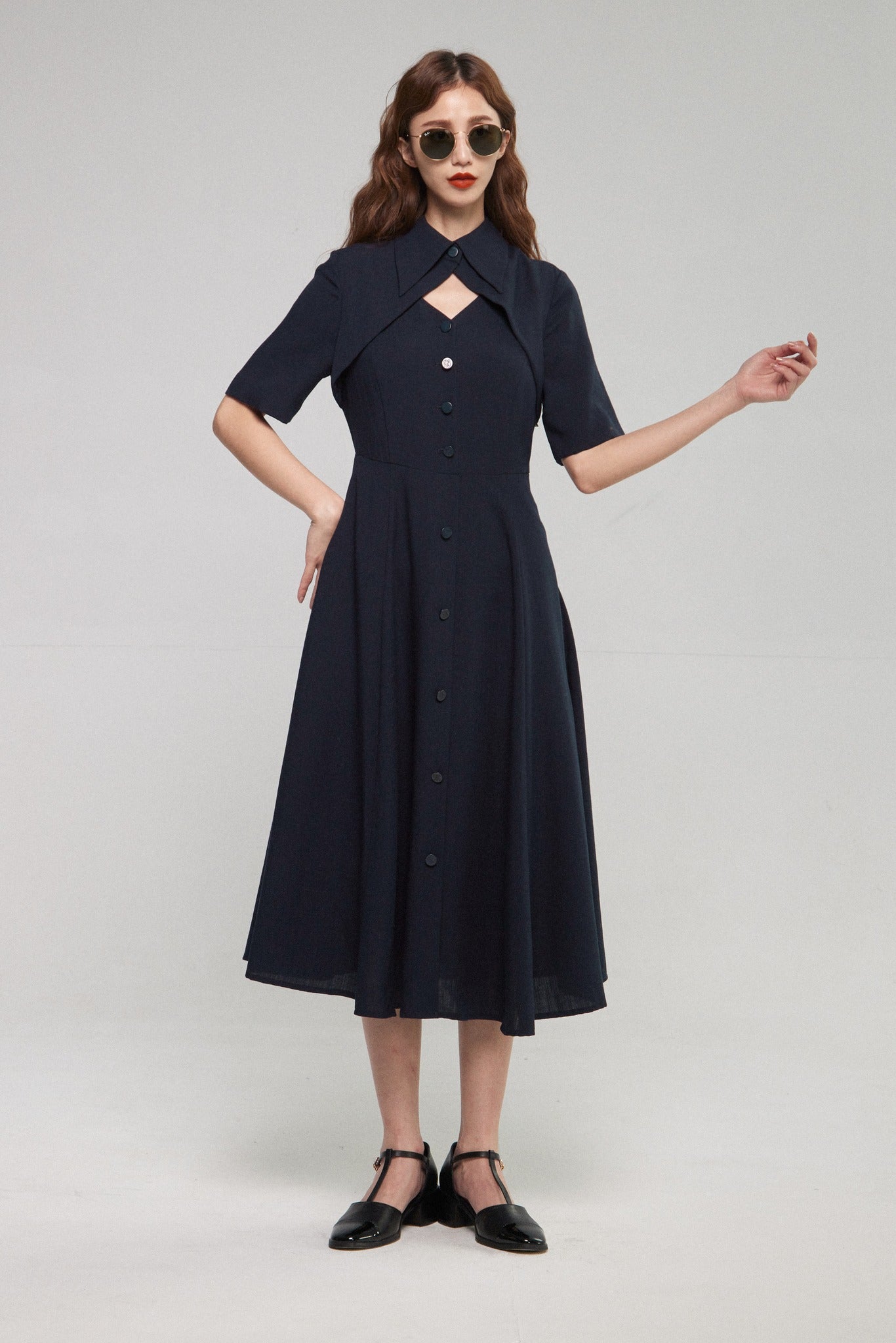クラシカルシャツドレス-Navy