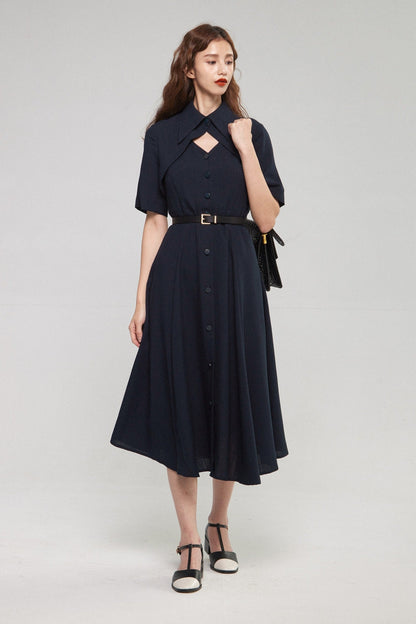 クラシカルシャツドレス-Navy