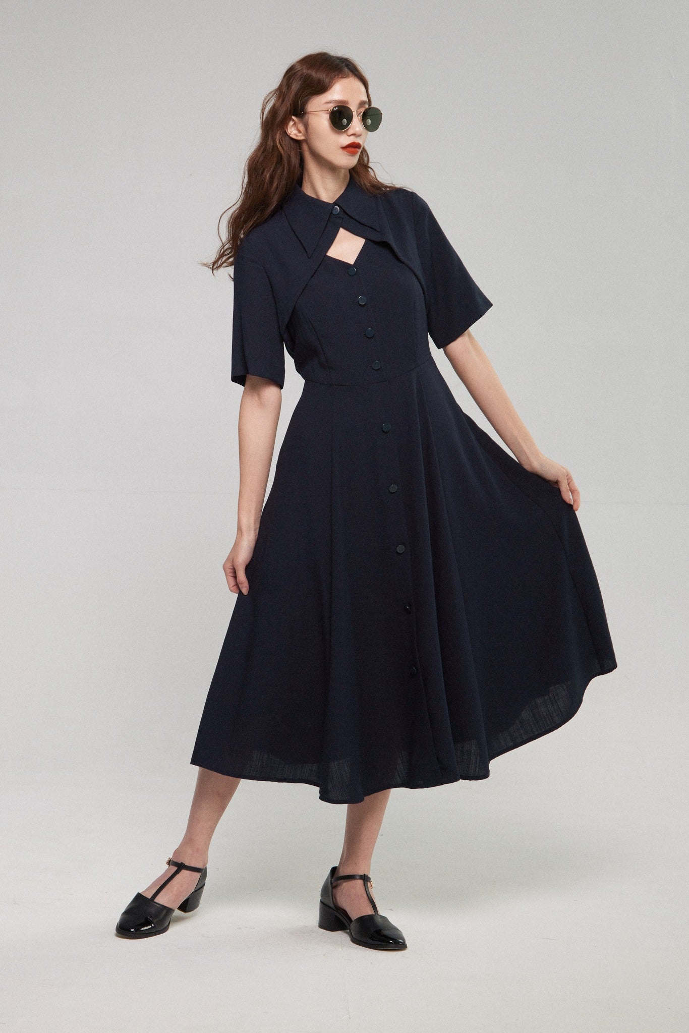 クラシカルシャツドレス-Navy