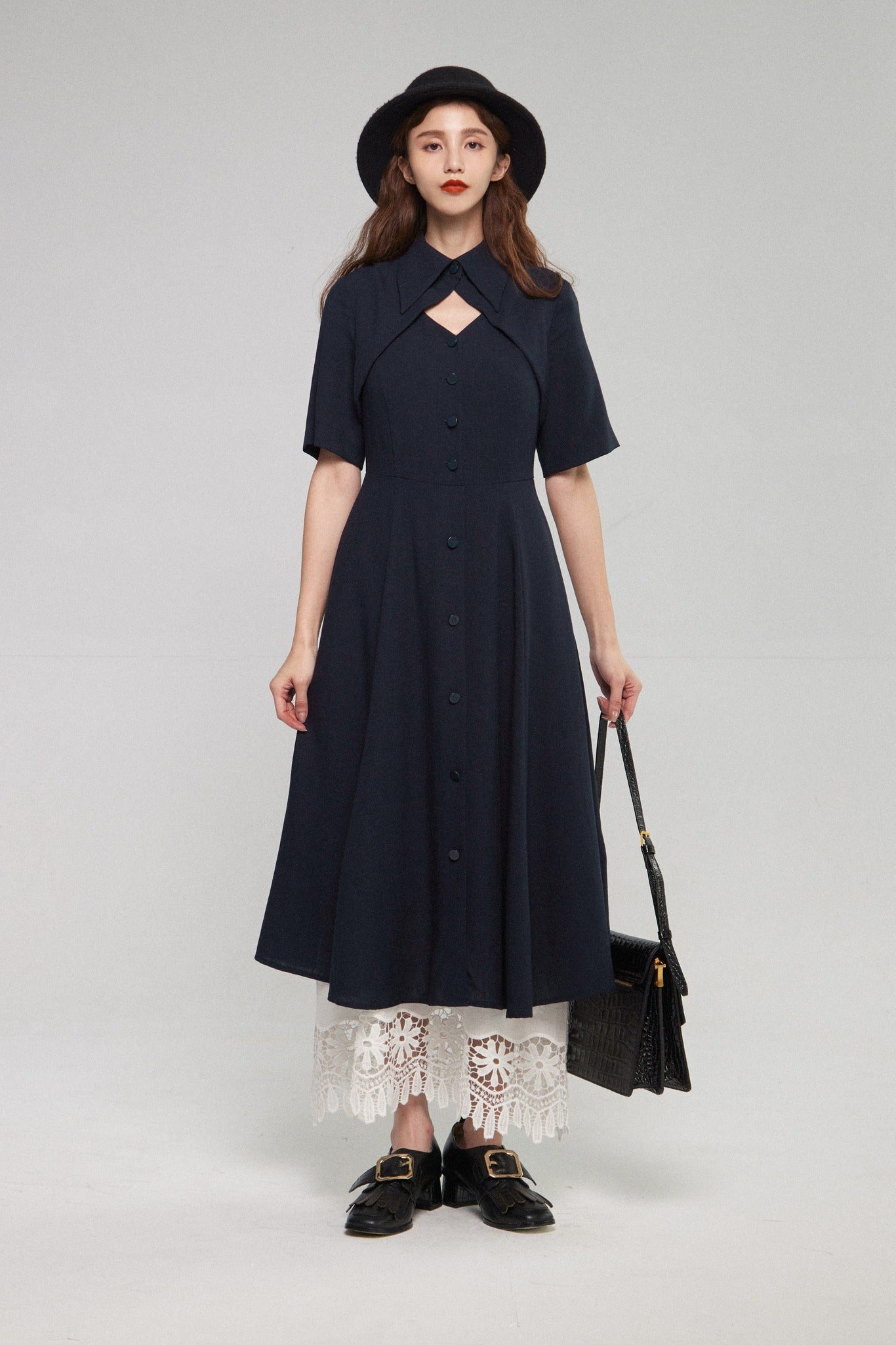 クラシカルシャツドレス-Navy