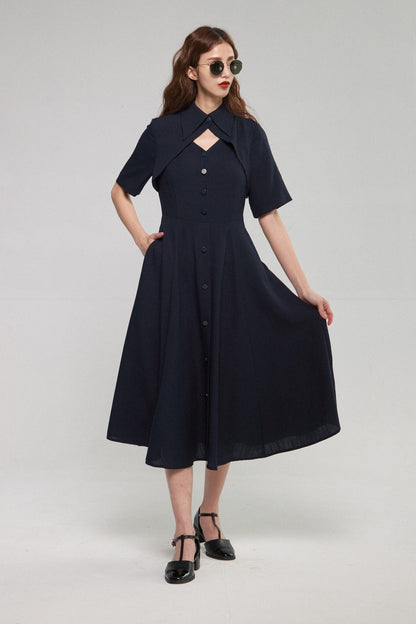 クラシカルシャツドレス-Navy