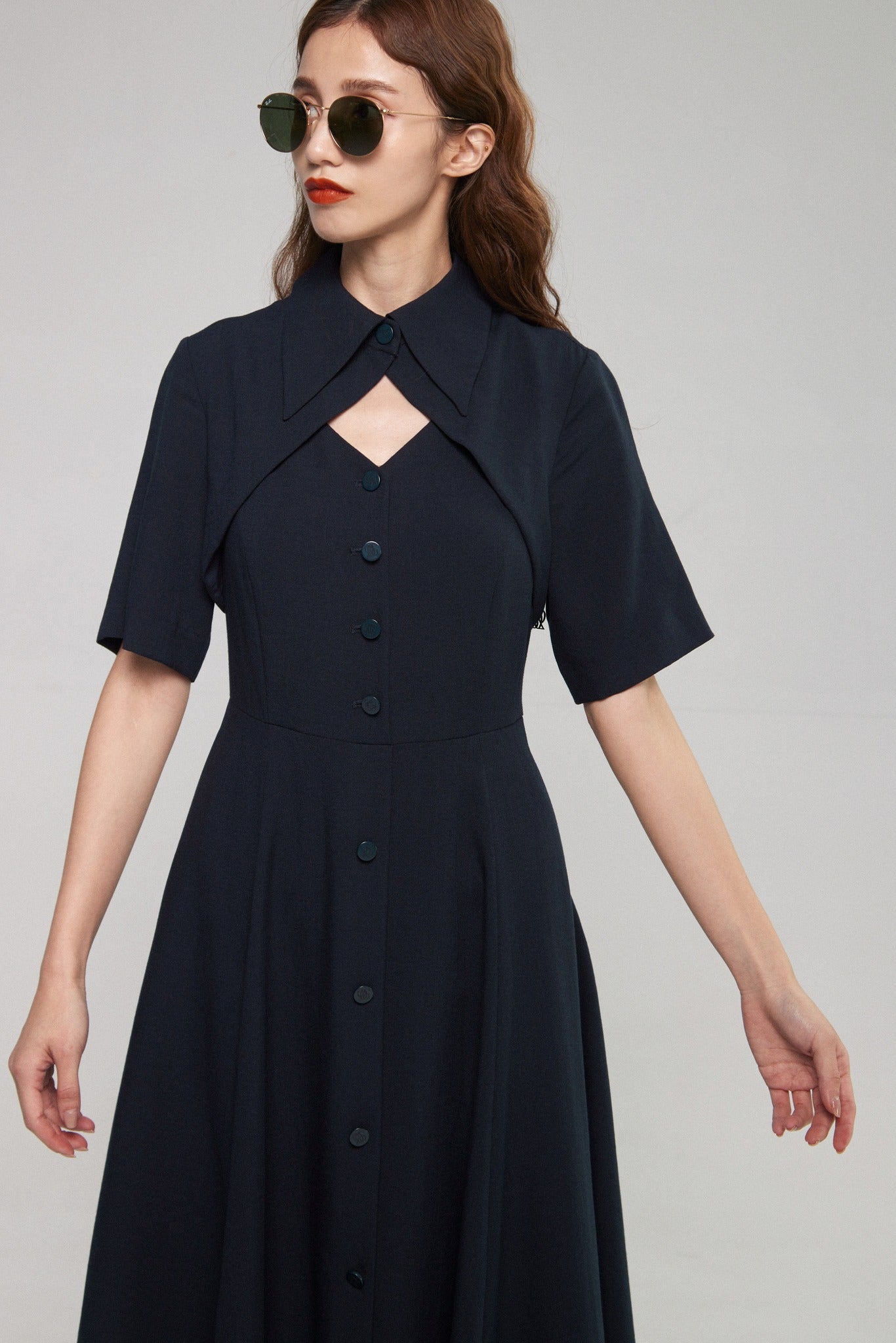 クラシカルシャツドレス-Navy