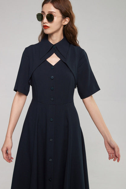 クラシカルシャツドレス-Navy
