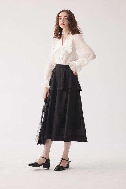 シースルーフリルブラウス-Off White