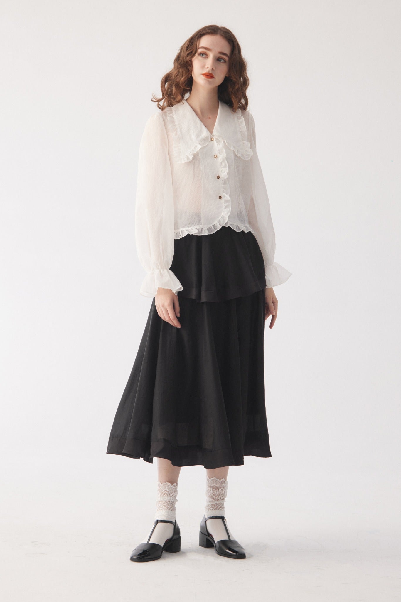 シースルーフリルブラウス-Off White