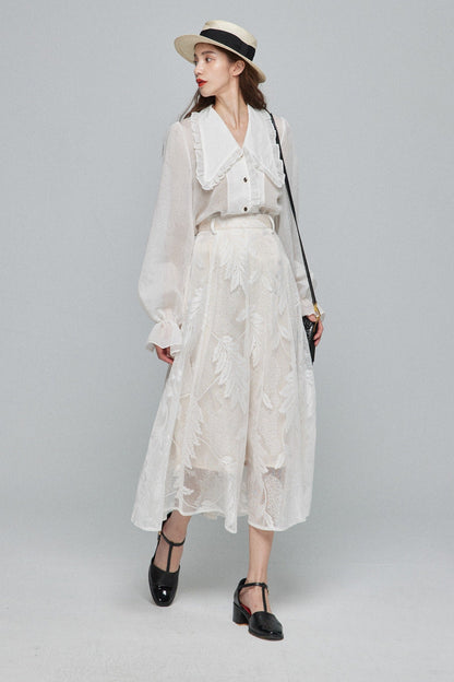 シースルーフリルブラウス-Off White