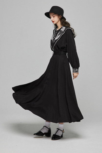 ハイウエストサーキュラースカート-Black