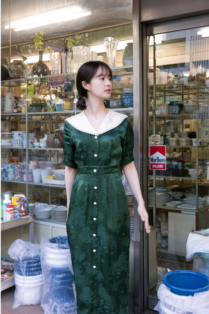 レーストリムジャガードワンピース-Green