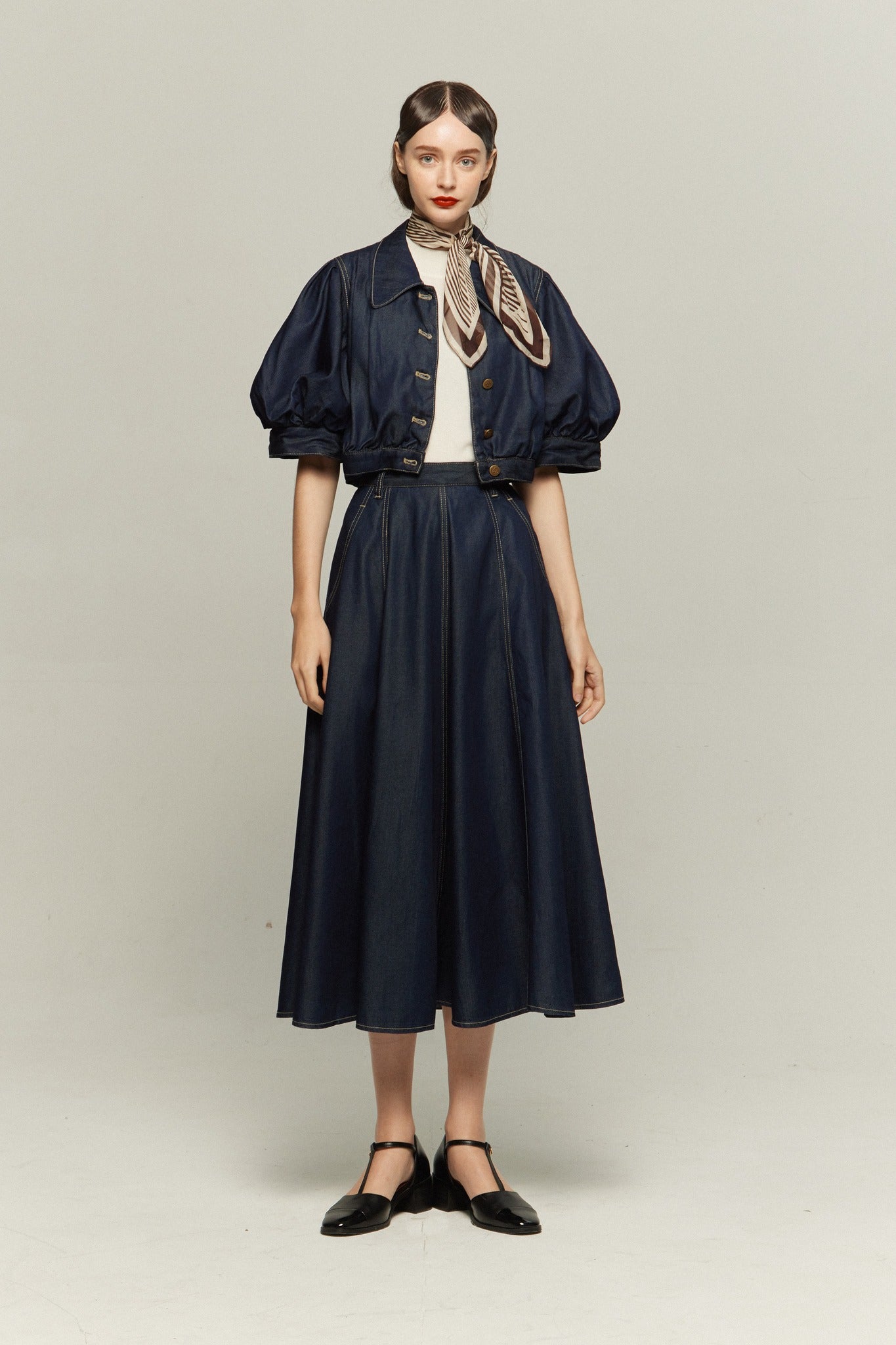 ハイウエストデニムスカート-Navy