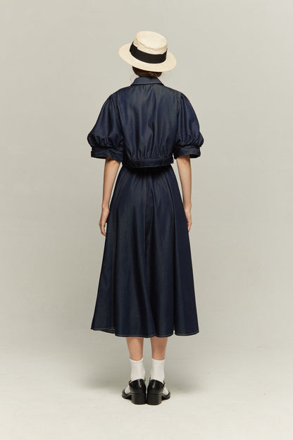 ハイウエストデニムスカート-Navy