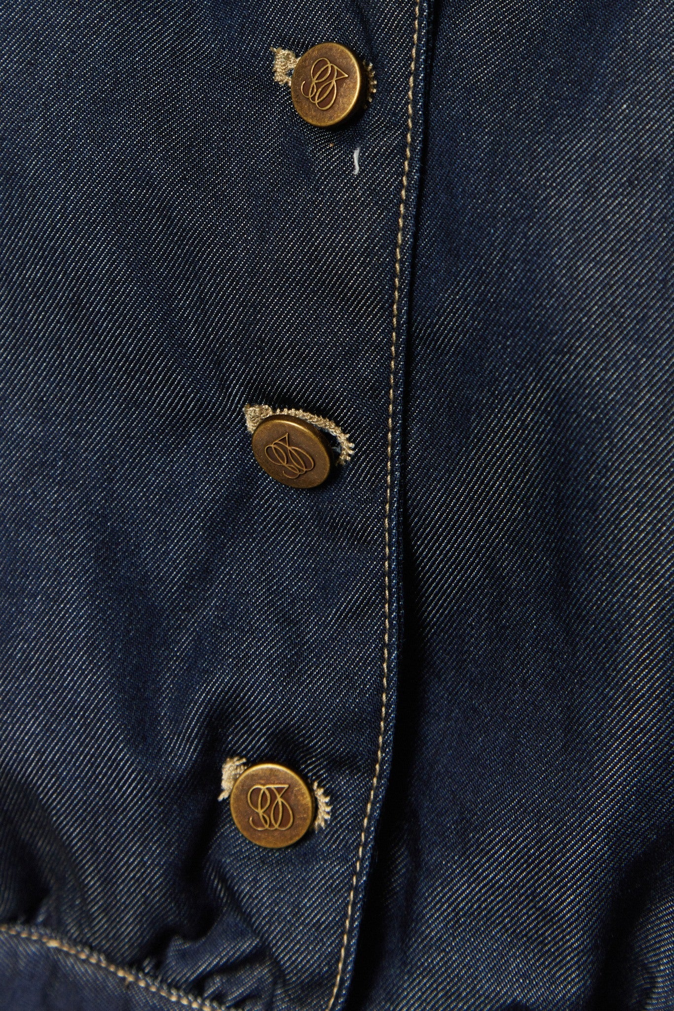 パフスリーブデニムトップス-Navy