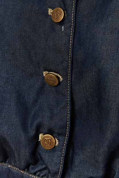 パフスリーブデニムトップス-Navy