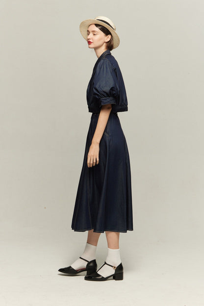 ハイウエストデニムスカート-Navy