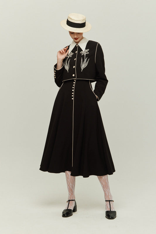 フラワーエンブロイダリートップス-Black