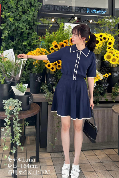 サマーニットトップ-Navy