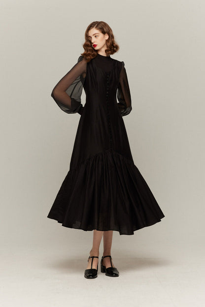 シースルースリーブニットトップ-Black